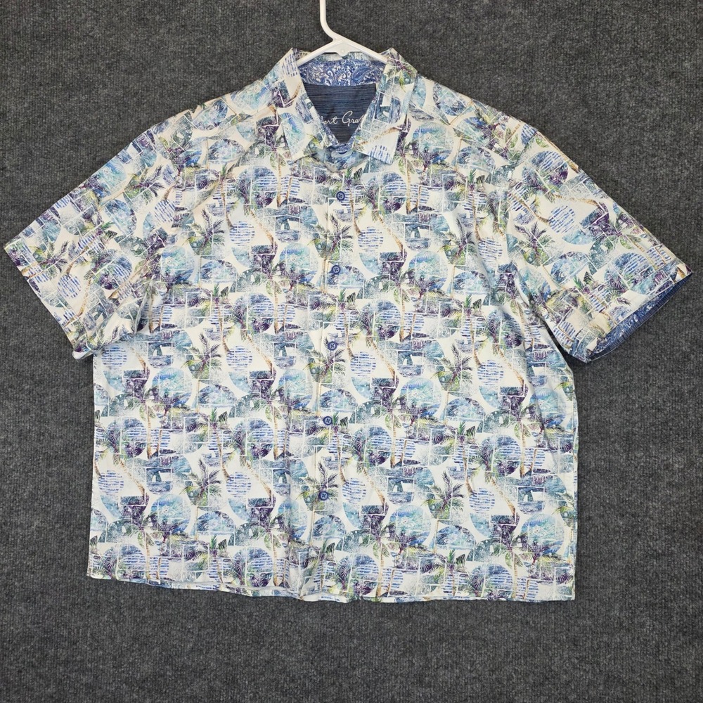 Robert Graham Button Up Shirt Mens XL Blue Tropical Palm Tree Classic Fit